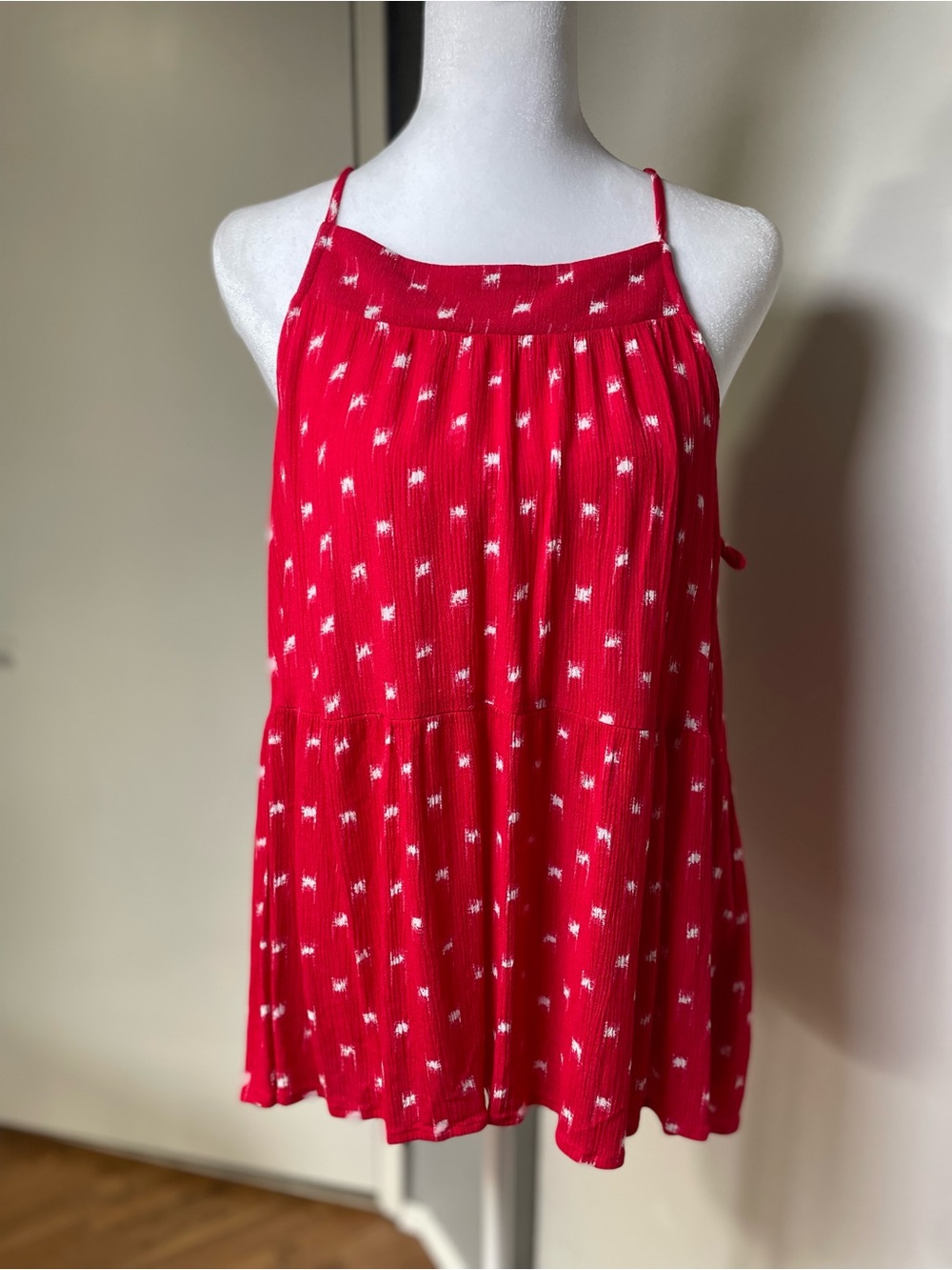 Universal Thread Bright Red Spaghetti-Strap Top with White Dot Motif